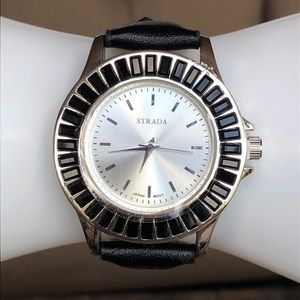 STRADA Black Crystal Watch